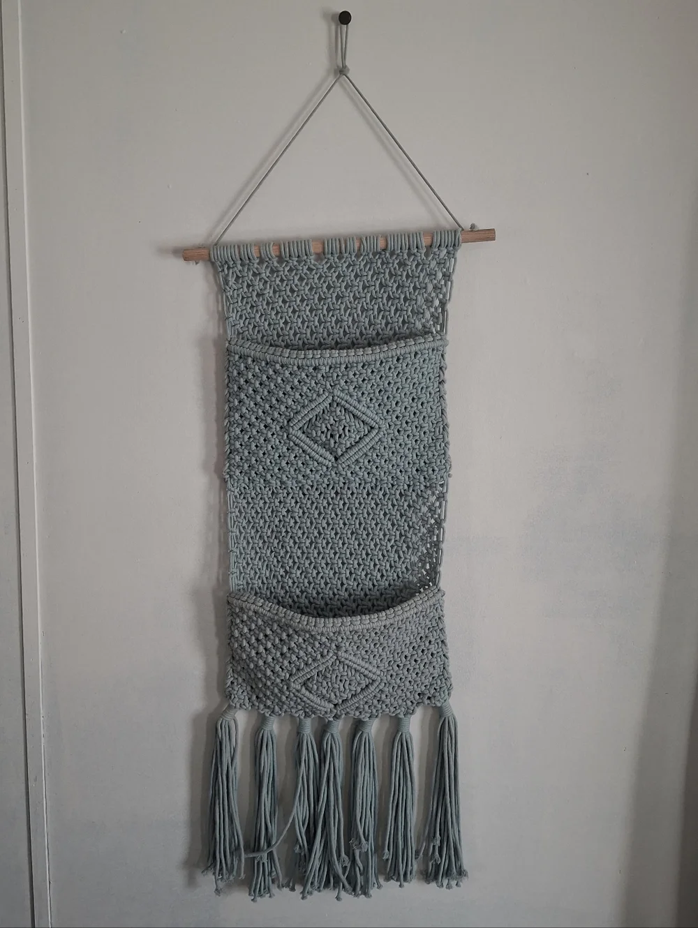 Source Unknown Light Blue Macramé Hanging Wall Organizer